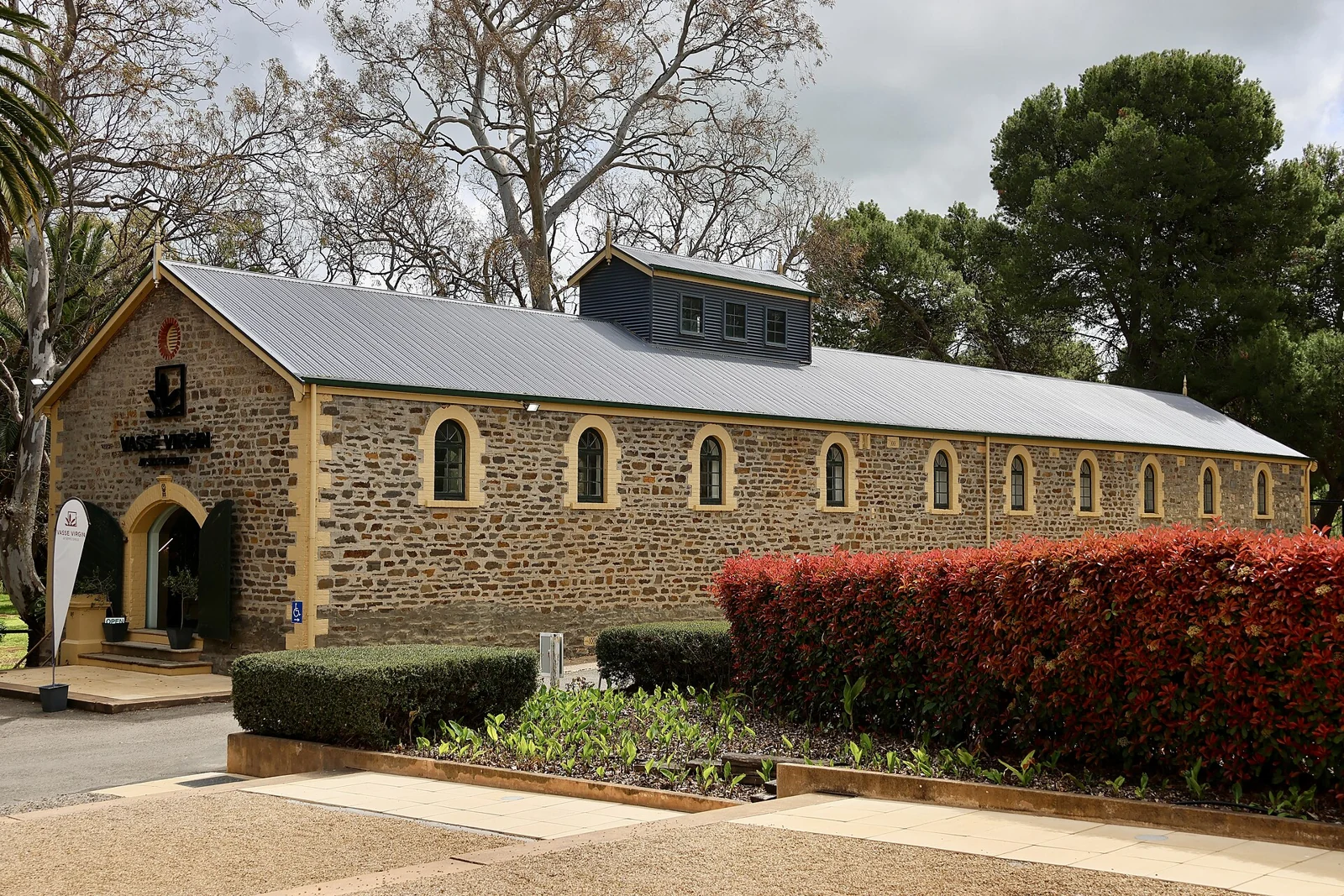 Historic stone buildings and gardens at Seppeltsfield winery