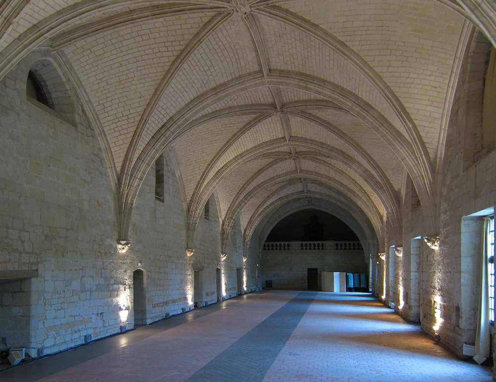 The long stone-vaulted refectory at Fontevraud Abbey