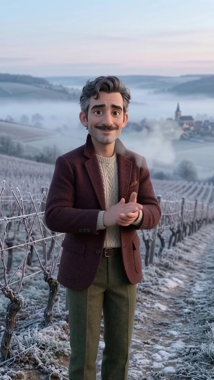 Miles in Champagne, in his burgundy jacket