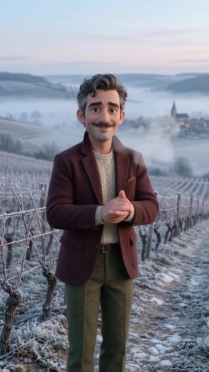 Miles at dawn among Champagne vines