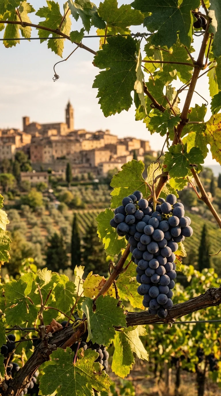 AI-created travel illustration evoking Montepulciano; not documentary venue photography